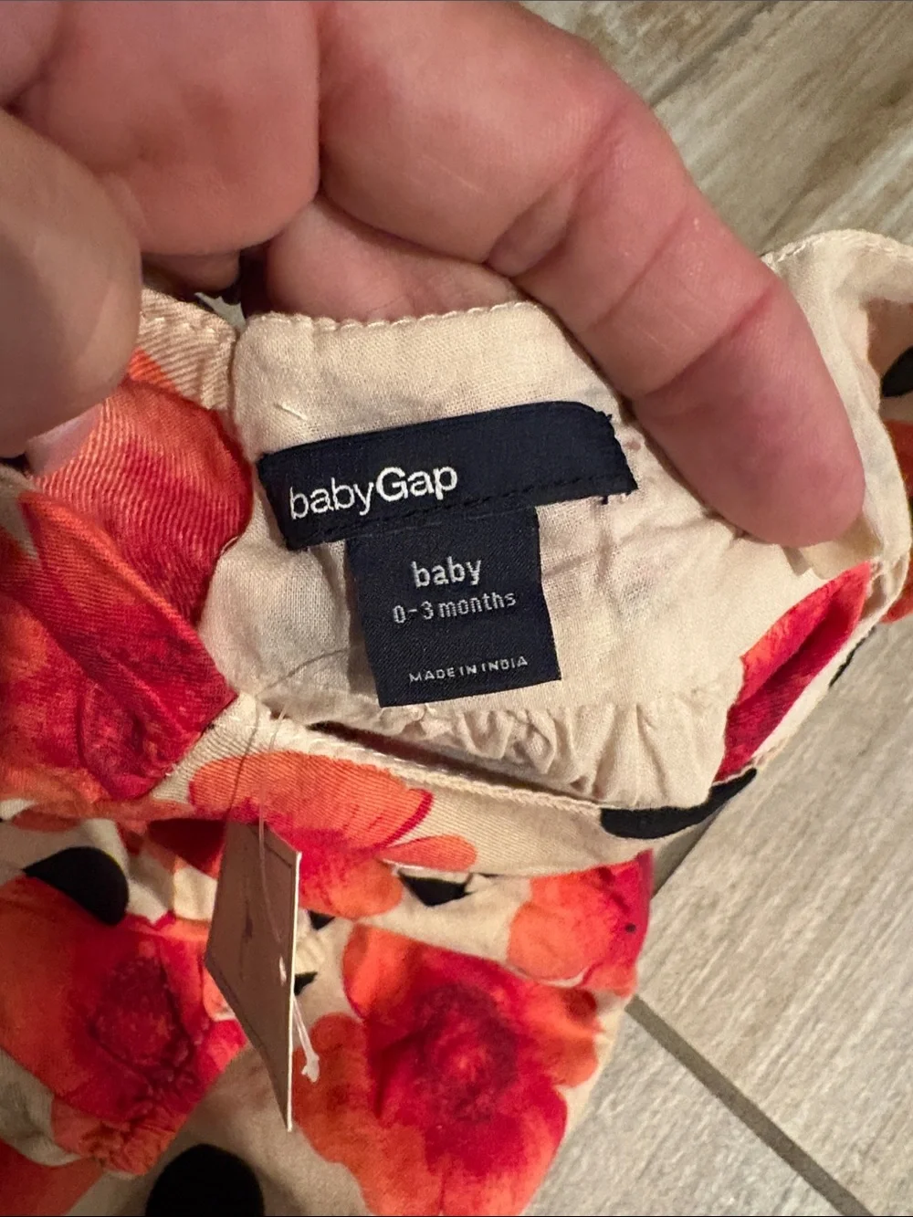 Baby GAP Cream Peasant Dress with Red Floral & Black Dot Print